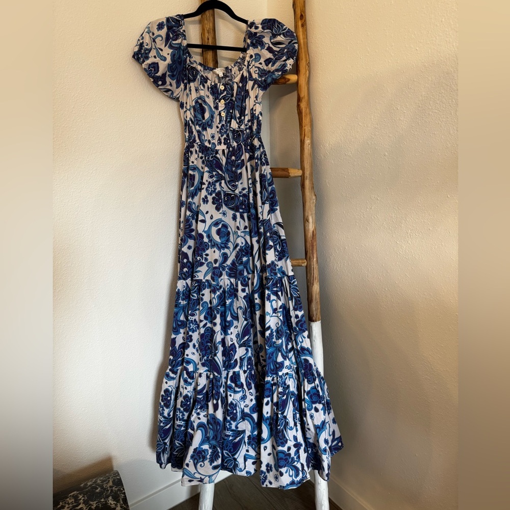 Caroline Constas Bardot Puff Sleeve Maxi Dress Size Medium - Picture 9 of 13